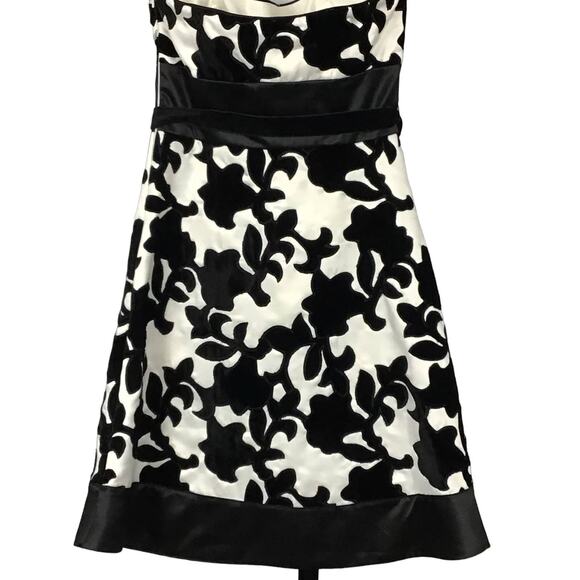 WHBM White House Black Market Strapless Satin Velvet Black White Mini Dress sz 0 - Picture 3 of 14